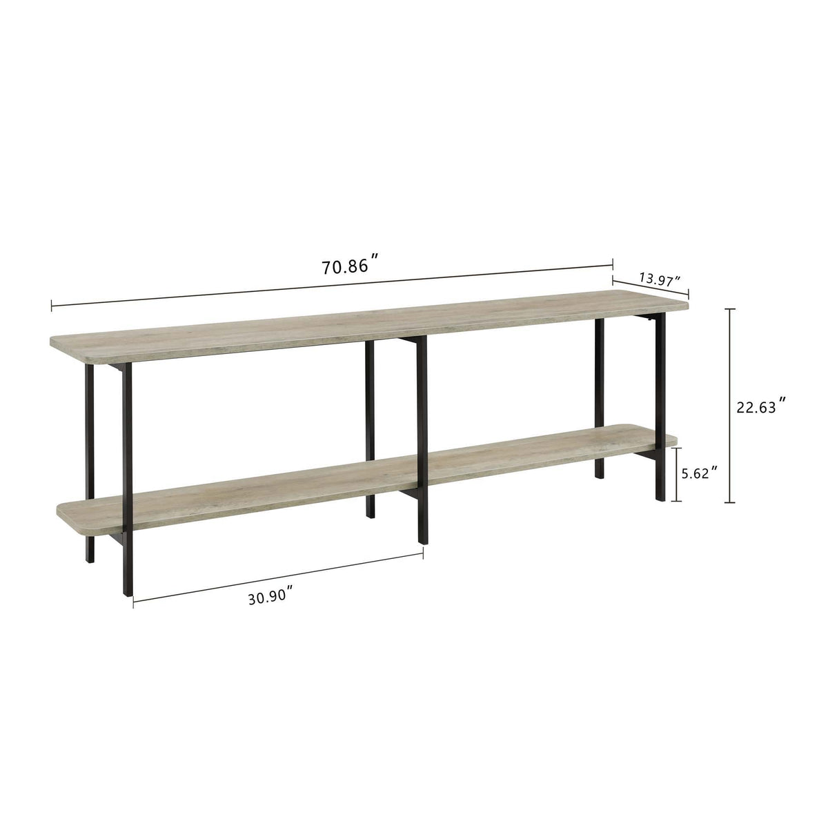 Celine 2 Shelf Console Table by HouseOfZazla with gray-white wood top and black metal legs on Tampa Home & Garden Store