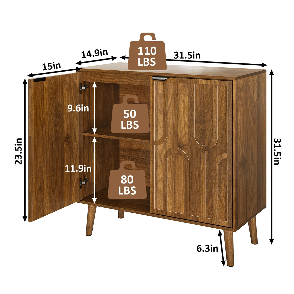 Farmhouse style sideboard buffet cabinet in walnut with slatted doors by HouseOfZazla on Tampa Home & Garden Store