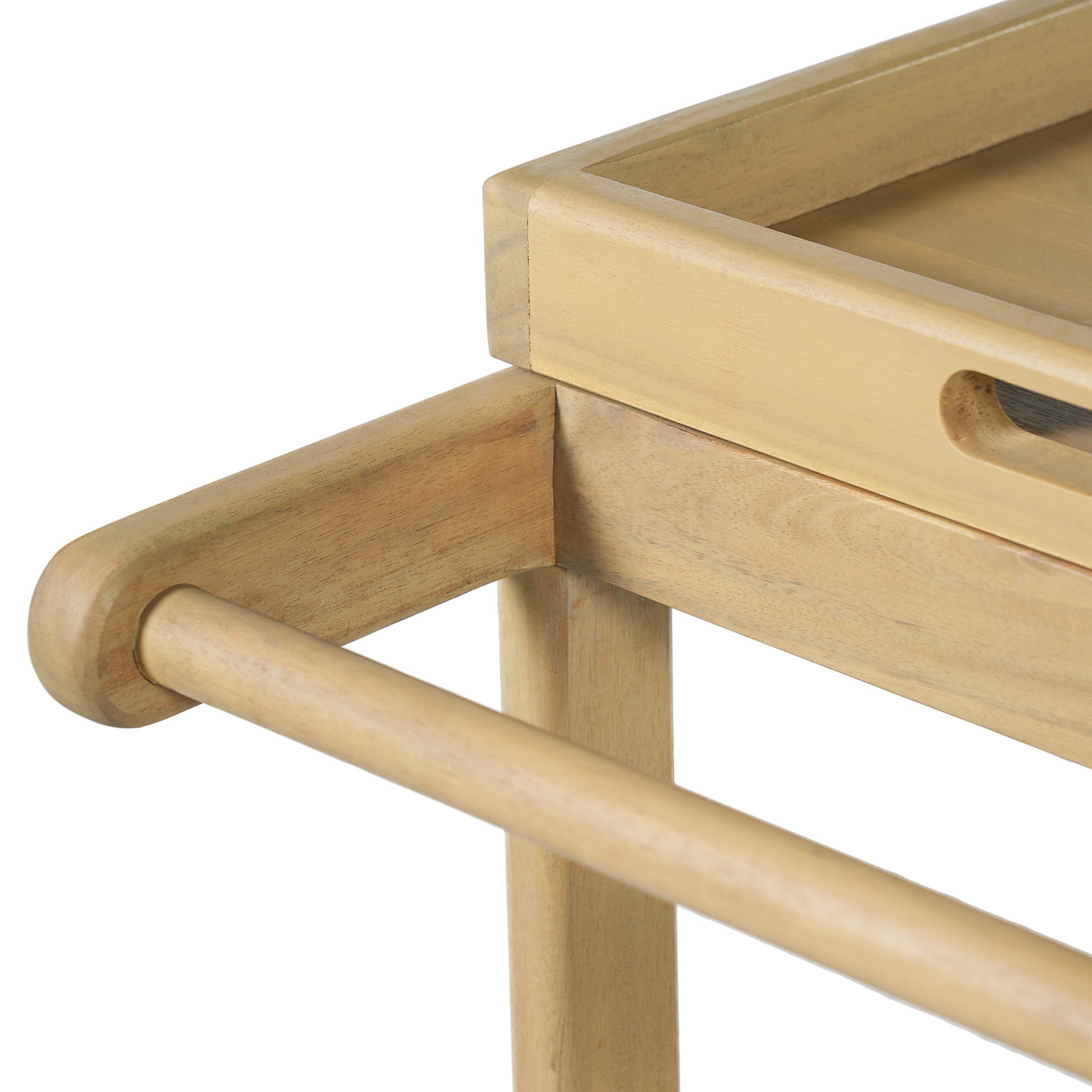 Saratoga Outdoor Rolling Bar Cart, gold-tone metal frame with curved rails on Tampa Home & Garden Store