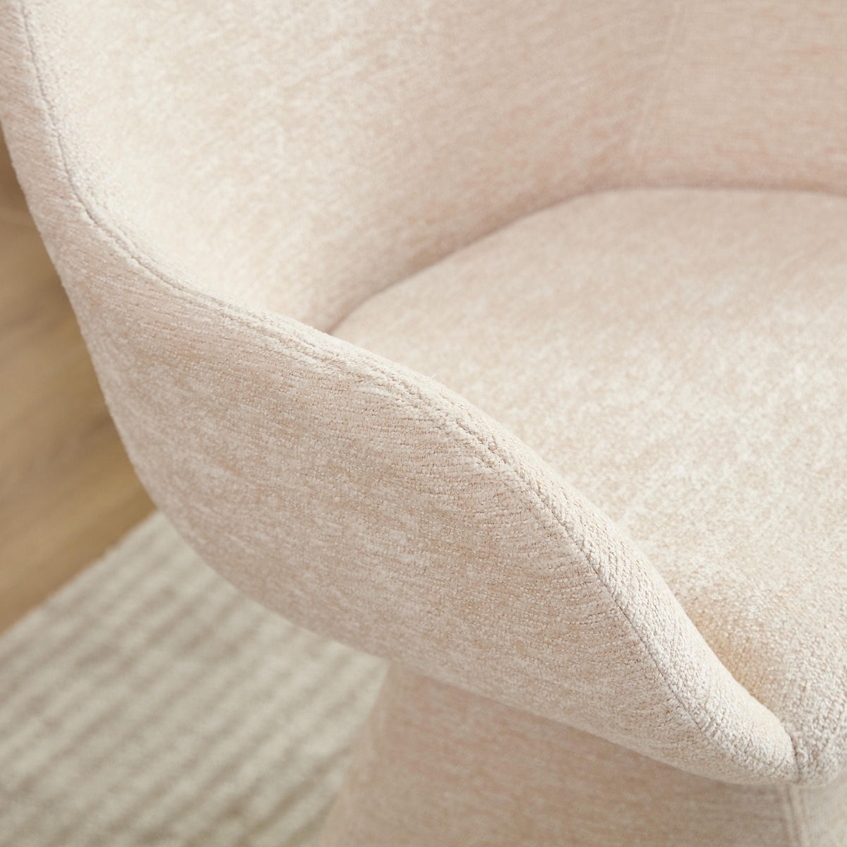Beige velvet barrel-back swivel accent chair upholstery close-up by HouseOfZazla on Tampa Home & Garden Store