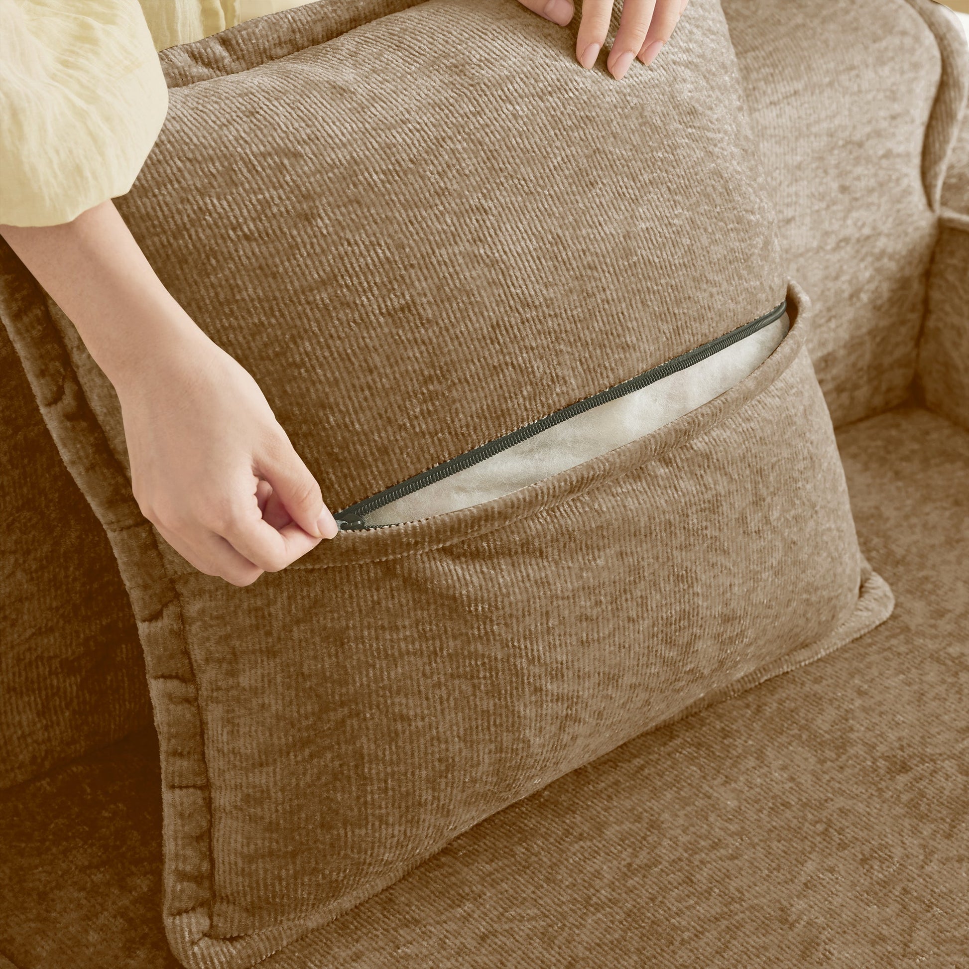 Streamlined Design Modular 3-Seat U-Shape Sofa in brown corduroy with zippered edge on Tampa Home & Garden Store