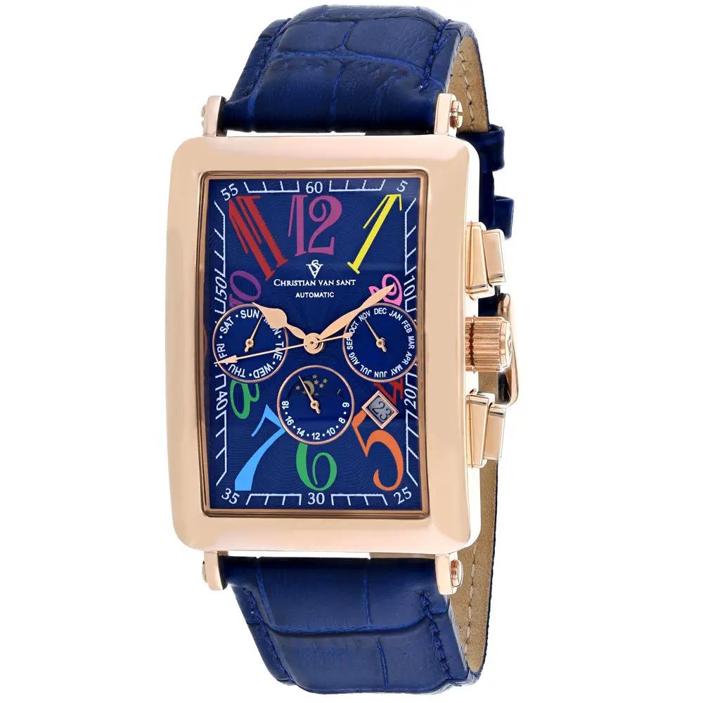 Christian Van Sant Prodigy watch with blue dial and multicolor numerals, rose-gold case, strap on Tampa Home & Garden Store