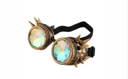 Steampunk goggles FLIPSTYLEZLLC brass-tone frame, lenses, spikes, black elastic strap pair on Tampa Home & Garden Store