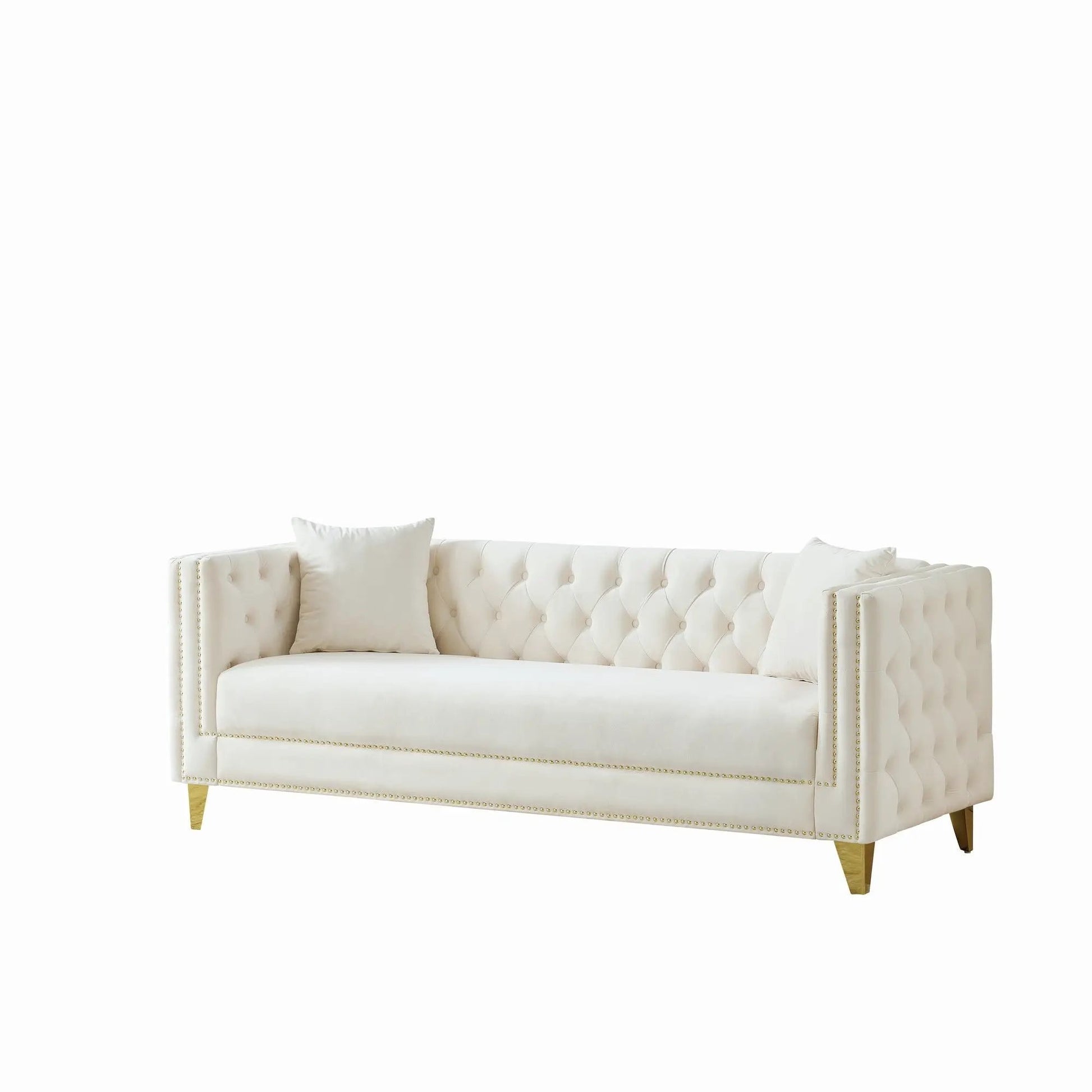 3 Seater deep seat sofa with button nailhead, square arms, white tufted upholstery on Tampa Home & Garden Store