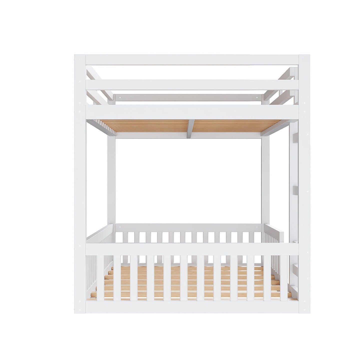 Stylish bunk bed by HouseOfZazla, white wooden frame with ladder and guardrails on Tampa Home & Garden Store