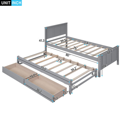 HouseOfZazla gray platform bed with trundle and drawers, slatted bed base storage on Tampa Home & Garden Store