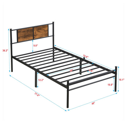 Platform bed frame with black steel and wood headboard panels by HouseOfZazla on Tampa Home & Garden Store