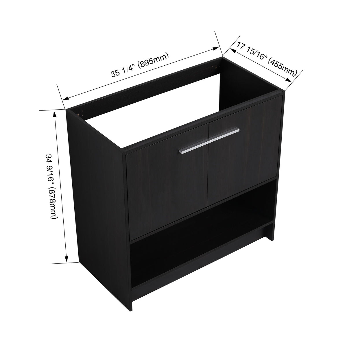 Modern freestanding bathroom vanity with 2 doors in dark brown by HouseOfZazla, 35 1/4 in wide on Tampa Home & Garden Store