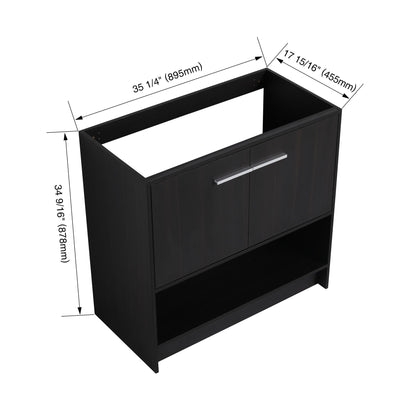 Modern freestanding bathroom vanity with 2 doors in dark brown by HouseOfZazla, 35 1/4 in wide on Tampa Home & Garden Store