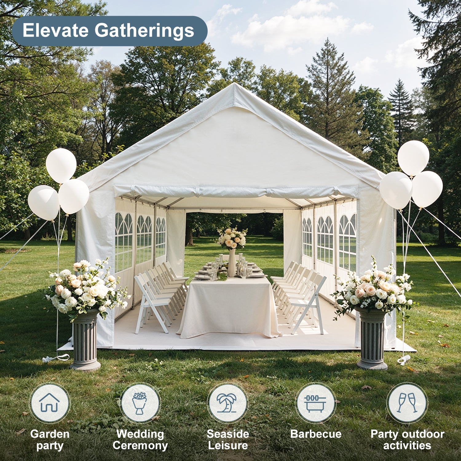 13'x26' Carport Car Canopy Party Tent white fabric with clear sidewalls by HouseOfZazla on Tampa Home & Garden Store