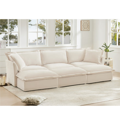 Oversized chenille living room sofa with 3 matching ottomans in cream by HouseOfZazla on Tampa Home & Garden Store