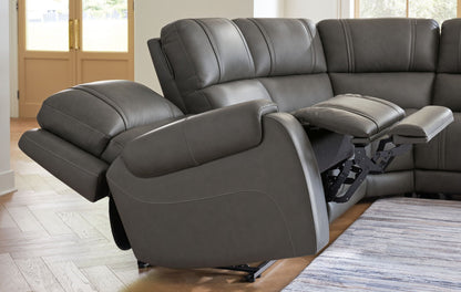 5Z Pittson Power Reclining Sectional in dark gray leather with powered recliners on Tampa Home & Garden Store
