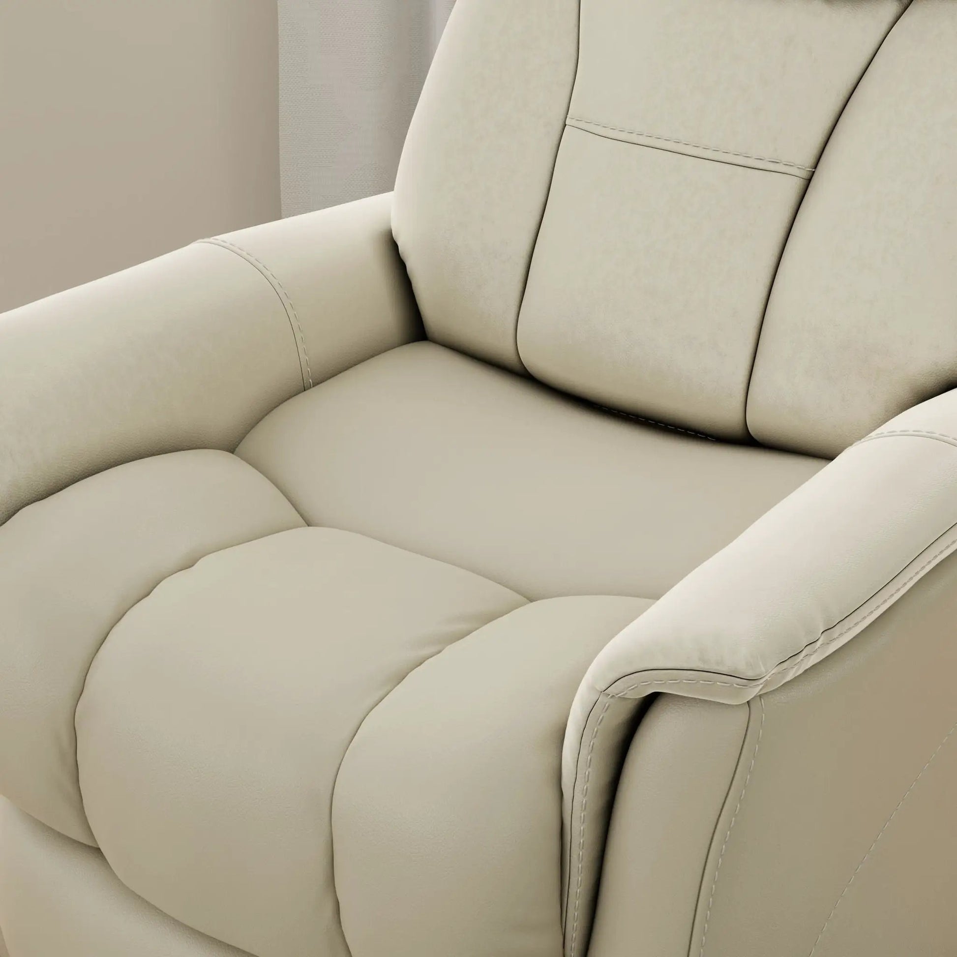 Bentley Swivel Glider Recliner cushion detail in beige leather with visible stitching on Tampa Home & Garden Store