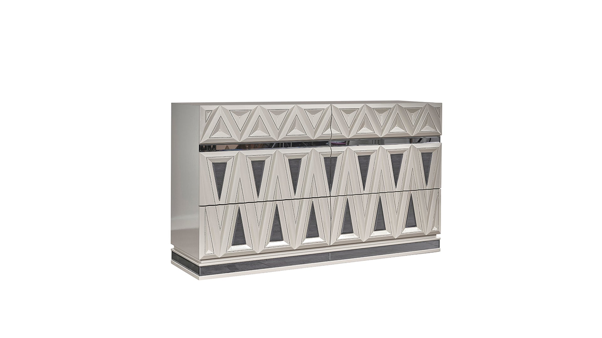 Lavita modern mirrored dresser with geometric triangular paneling and reflective finish on Tampa Home & Garden Store