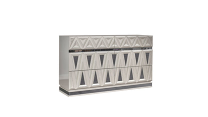Lavita modern mirrored dresser with geometric triangular paneling and reflective finish on Tampa Home & Garden Store