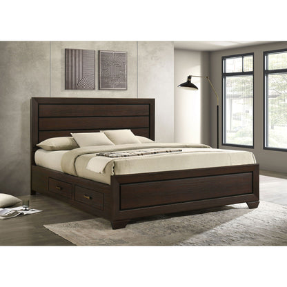 Holmgren Panel Bed With Side Drawers in dark wood with wide headboard and built-in drawers on Tampa Home & Garden Store
