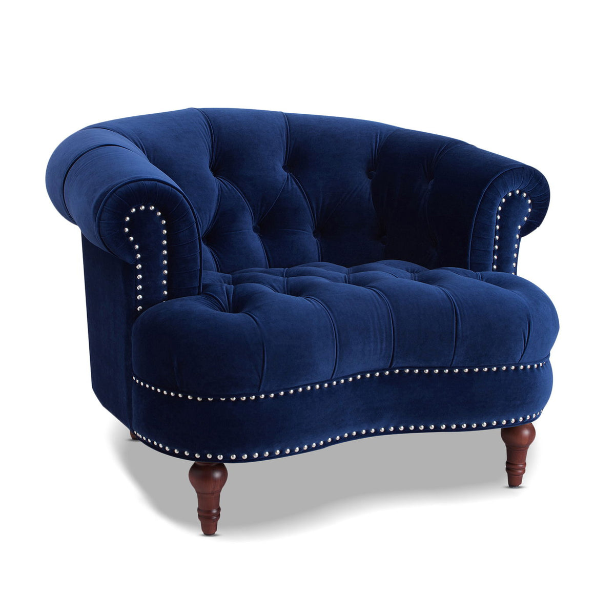 Victorian tufted velvet accent chair by HouseOfZazla in deep blue with nailhead trim on Tampa Home & Garden Store