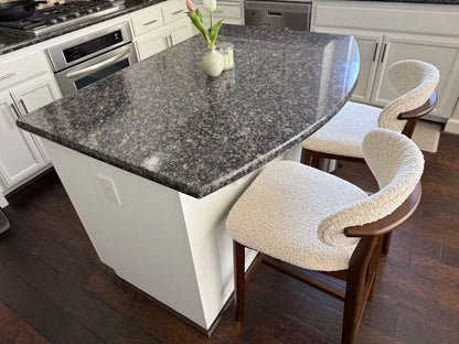 ACTU Counter Stools Set of 2, upholstered bar stools in cream boucle with dark wood legs on Tampa Home & Garden Store