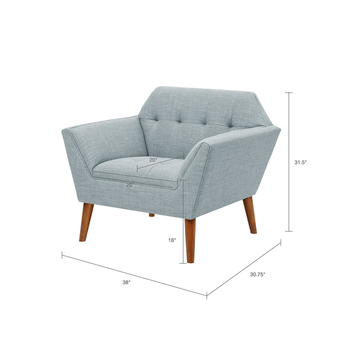 Modern lounge chair with button tufting in gray fabric and pecan wood legs HouseOfZazla on Tampa Home & Garden Store