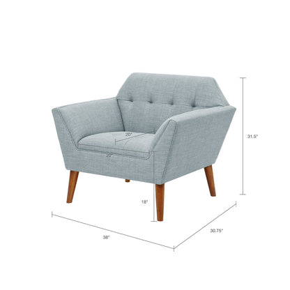 Modern lounge chair with button tufting in gray fabric and pecan wood legs HouseOfZazla on Tampa Home & Garden Store