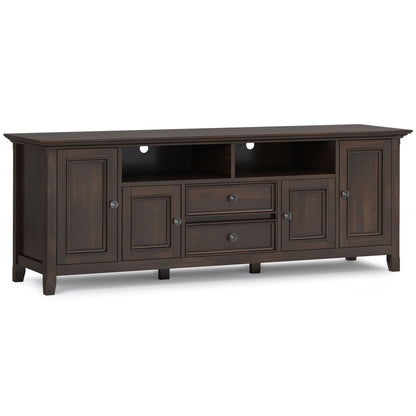 Wide TV Stand in solid espresso wood with open center shelf and side cabinets by HouseOfZazla on Tampa Home & Garden Store