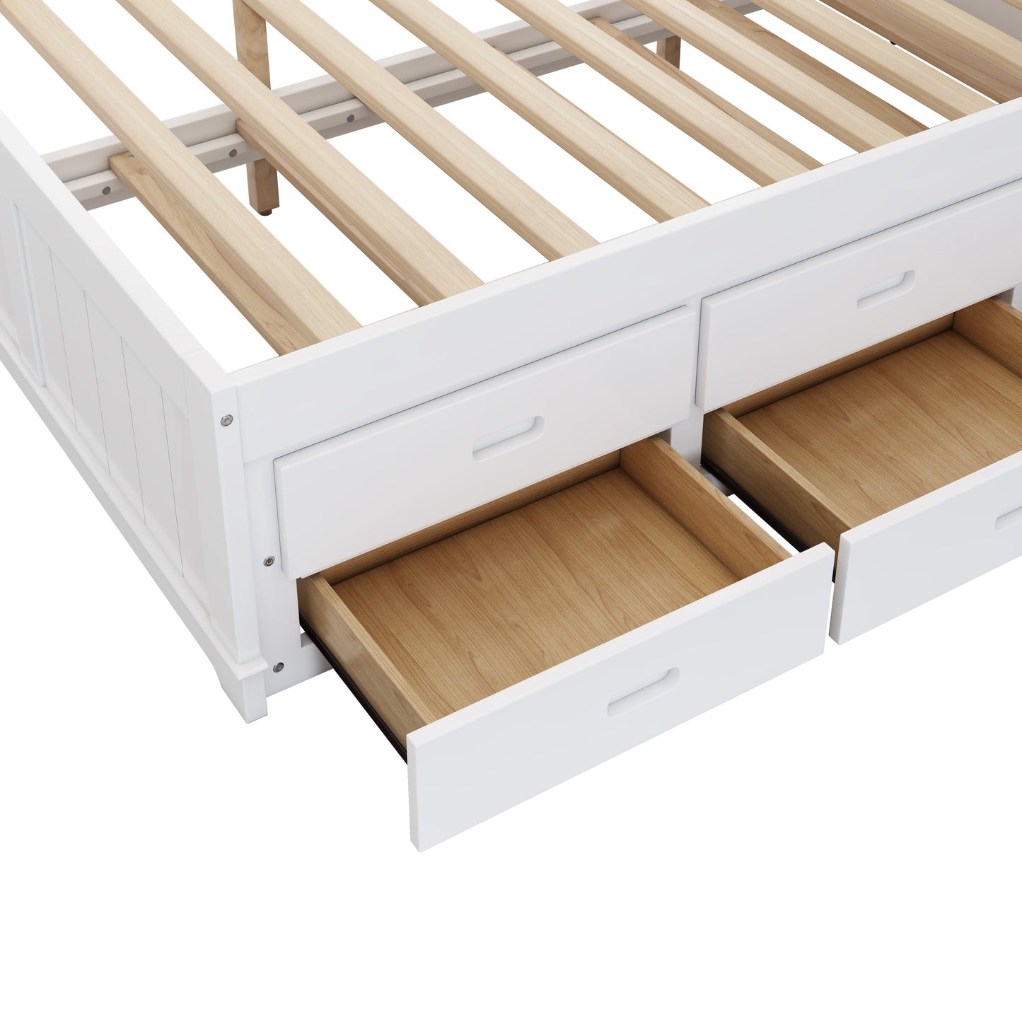 Solid Pine Captain Bookcase Bed with Trundle Bed and 3 Spacious Under Bed Drawers in Casual,Full, White+Walnut - Tampa Home & Garden Store