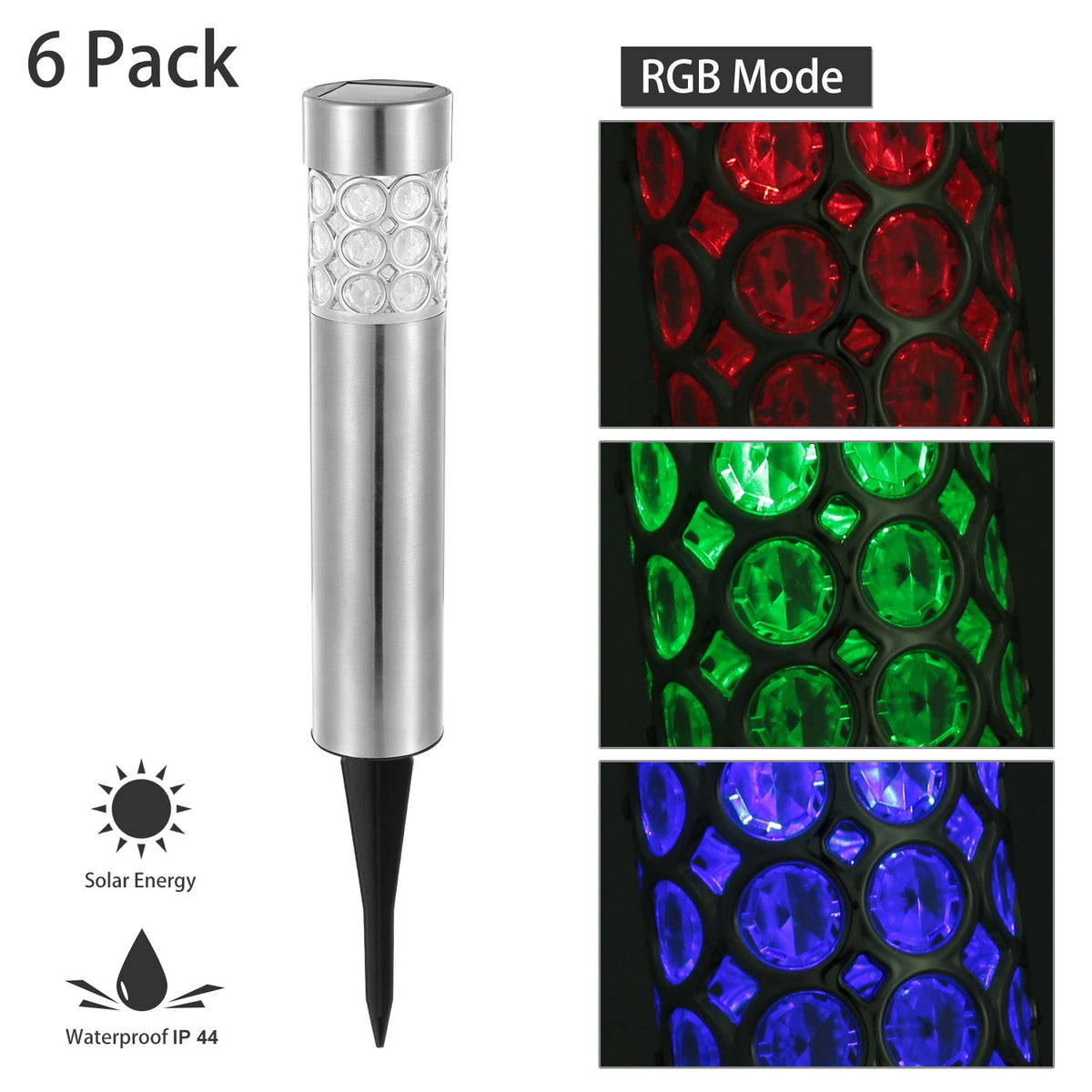 Solarek 6 Pack Solar Light RGB Garden Lamp steel stake IP44 waterproof by GBruno Store on Tampa Home & Garden Store