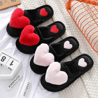Fluffy heart slippers by FLIPSTYLEZLLC, black slides with red and pink hearts, set of 4 on Tampa Home & Garden Store