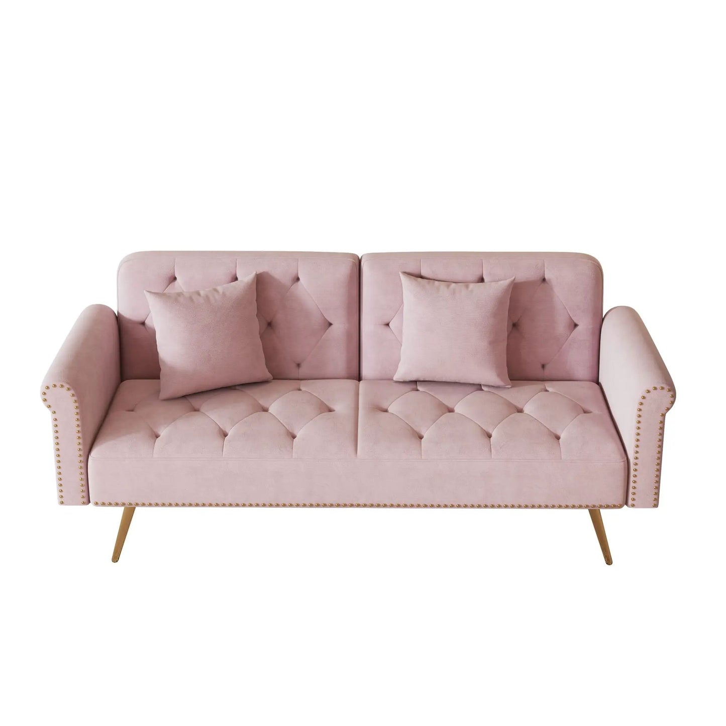 Pink tufted sofa bed with nail head trim and matching pillows by Unique Piece Furniture on Tampa Home & Garden Store