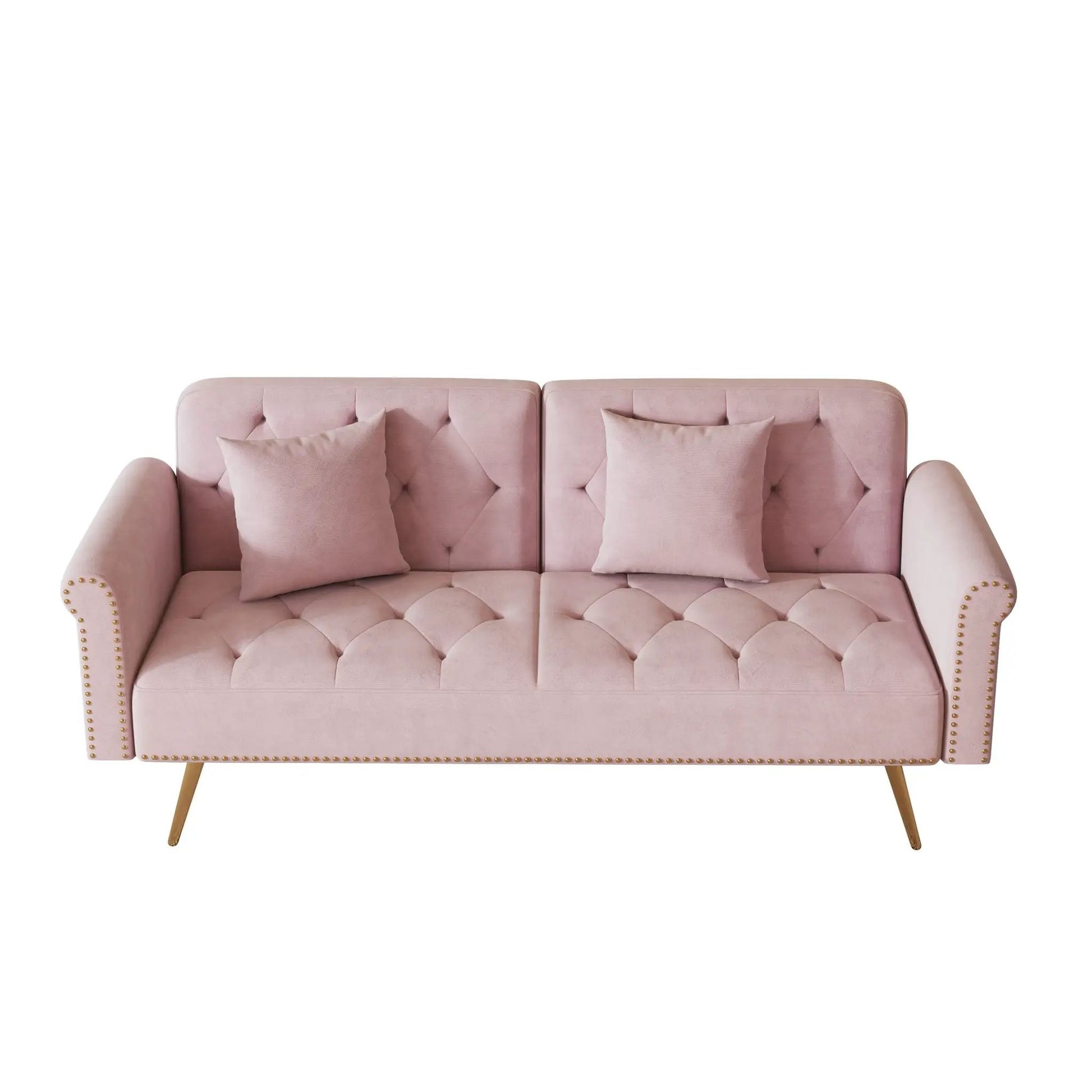 Pink tufted sofa bed with nail head trim and matching pillows by Unique Piece Furniture on Tampa Home & Garden Store