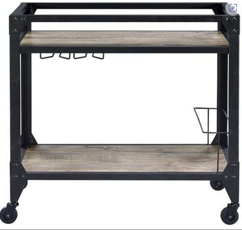 Jorgensen Serving Cart with Storage rustic oak and charcoal, metal frame, shelves, wheels on Tampa Home & Garden Store
