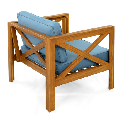 Outdoor Acacia Wood Armchair Set with Cushions