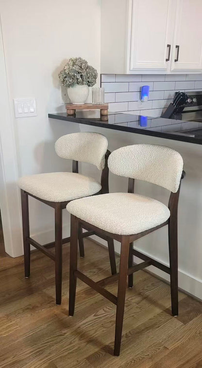 ACTU Bar Stools set of 2, 30 in upholstered bar height stools, solid wood, cream fabric on Tampa Home & Garden Store