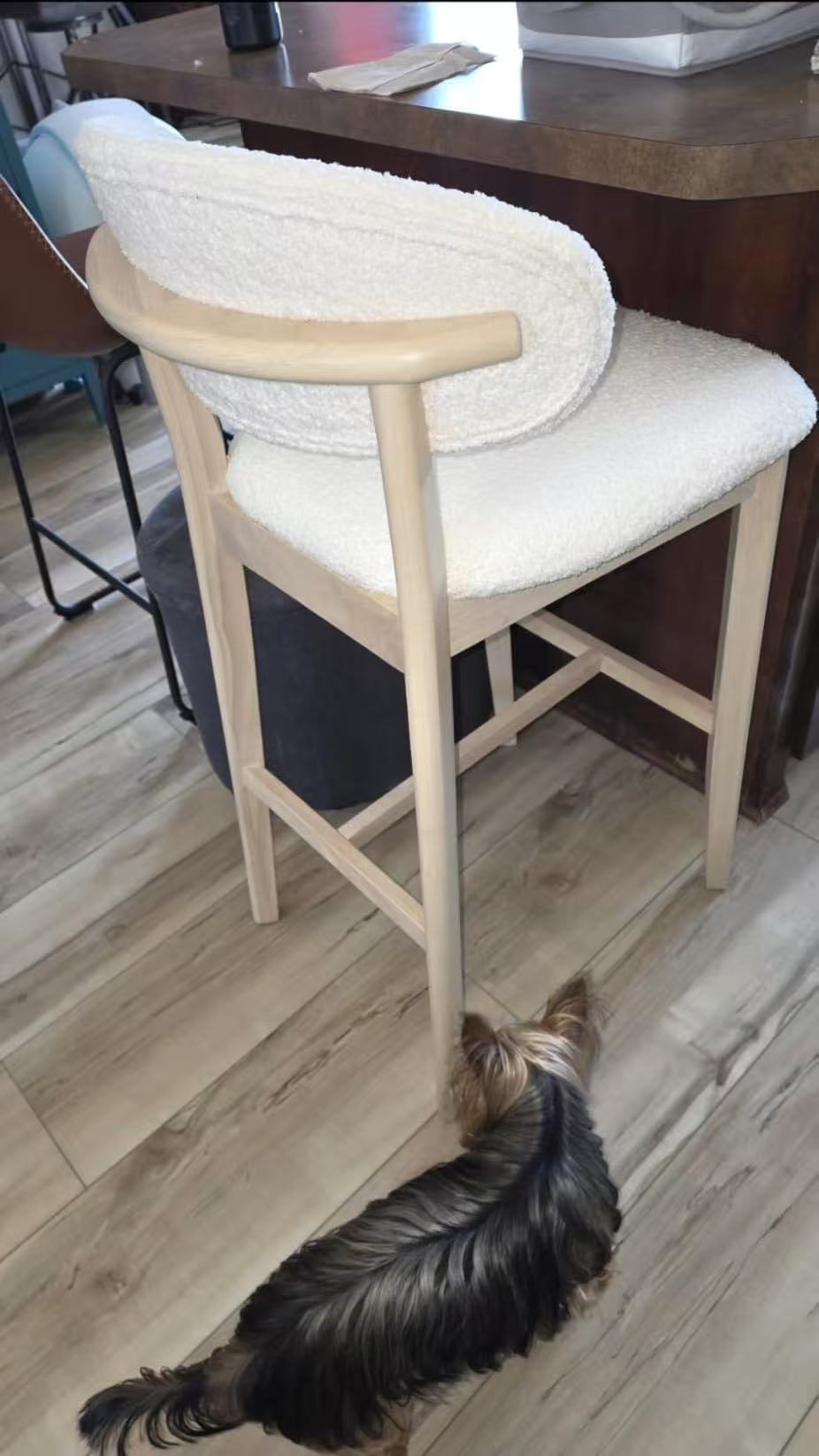 ACTU Bar Stools set of 2, 30in upholstered barheight stools with natural wood frame and boucle on Tampa Home & Garden Store