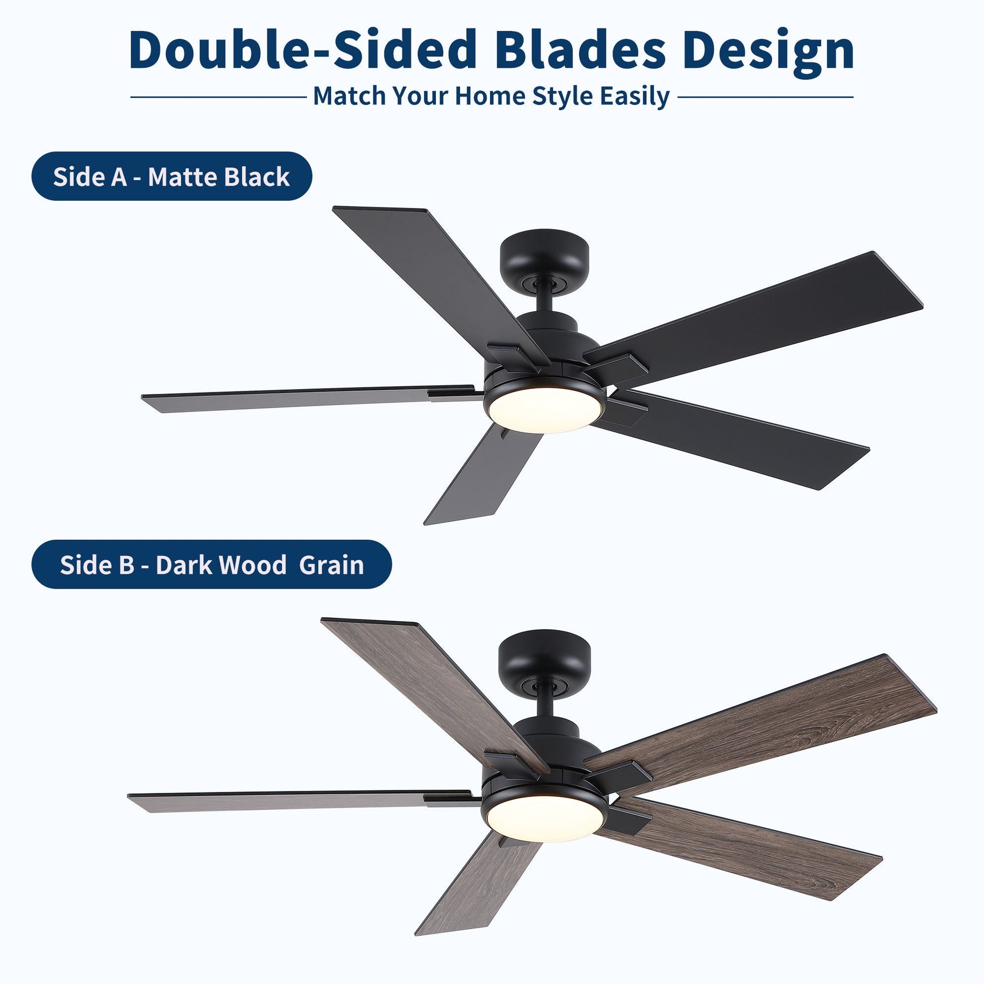 Reversible Motor Integrated LED Dimmable Ceiling Fan with matte black/dark wood blades on Tampa Home & Garden Store