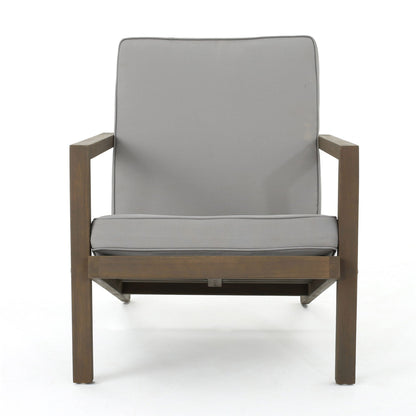 Celestaria 3-Piece Outdoor Chat Set chair with gray cushions and dark wood frame plus side table on Tampa Home & Garden Store