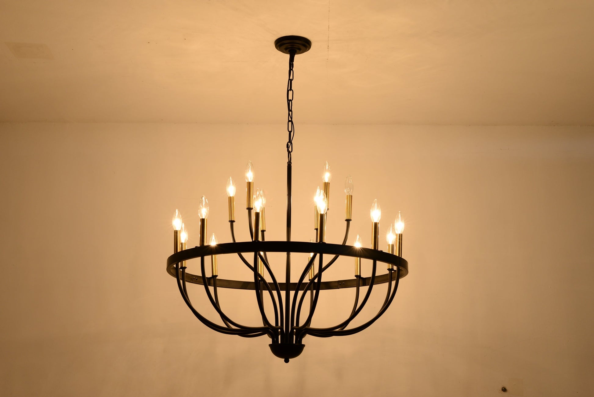 15-Light Industrial Iron Candle Chandelier black metal frame with candle bulbs on Tampa Home & Garden Store