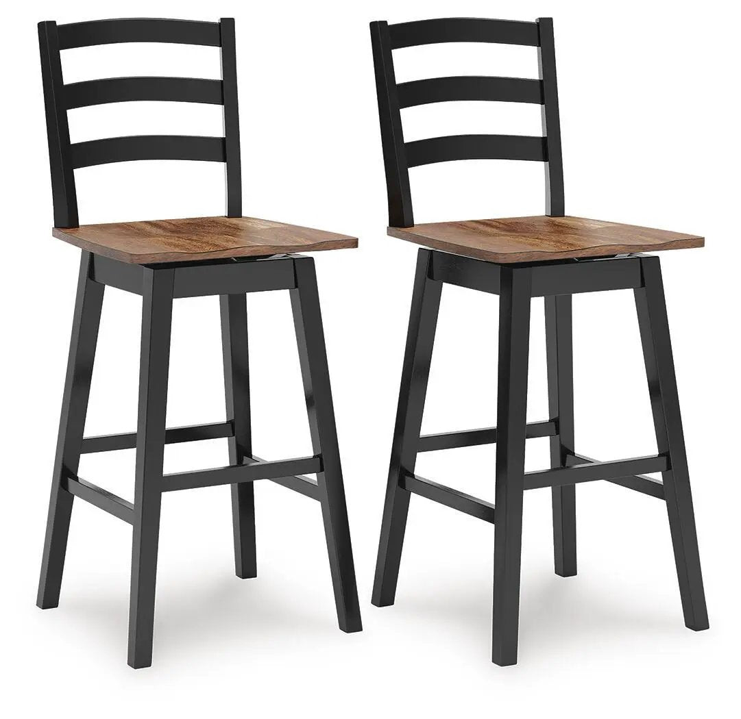 Wildenauer Swivel Stool set of 2 with wood seats and black frames on Tampa Home & Garden Store