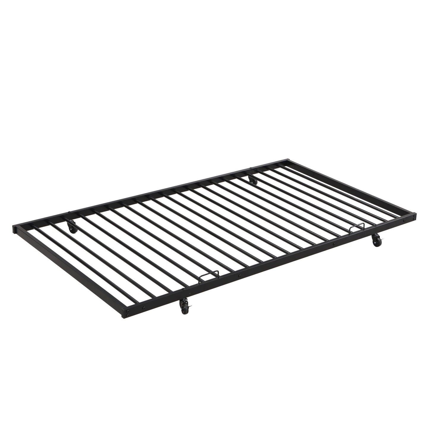Modern Metal Bunk Bed frame in black metal with slatted base and caster wheels by HouseOfZazla on Tampa Home & Garden Store