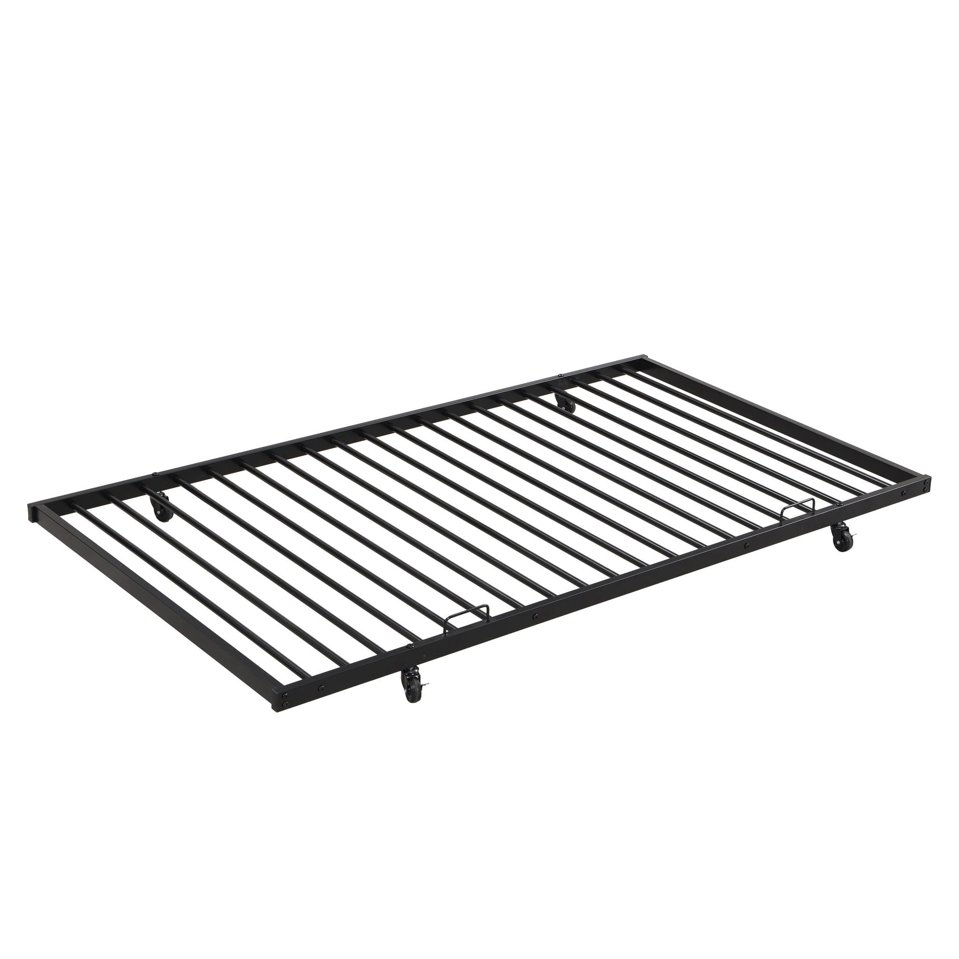 Modern Metal Bunk Bed frame in black metal with slatted base and caster wheels by HouseOfZazla on Tampa Home & Garden Store