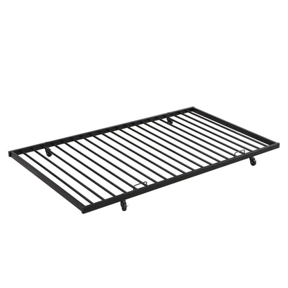 Modern Metal Bunk Bed frame in black metal with slatted base and caster wheels by HouseOfZazla on Tampa Home & Garden Store