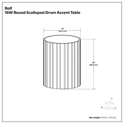 Rolf side table round scalloped drum with ribbed vertical sides, 16in diameter, 20in height on Tampa Home & Garden Store