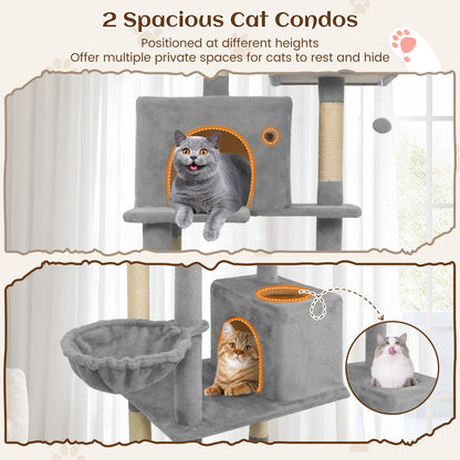80 Inches Tall Cat Tree with 2 Large Condos and Dangling Toys