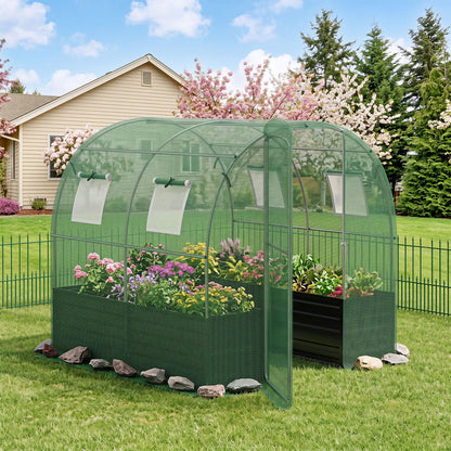 Walk-In Greenhouse with Planter Bed, green mesh arch, walk-in door, DirectDeals 80x79x79 on Tampa Home & Garden Store