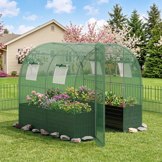 Walk-In Greenhouse with Planter Bed, green mesh arch, walk-in door, DirectDeals 80x79x79 on Tampa Home & Garden Store
