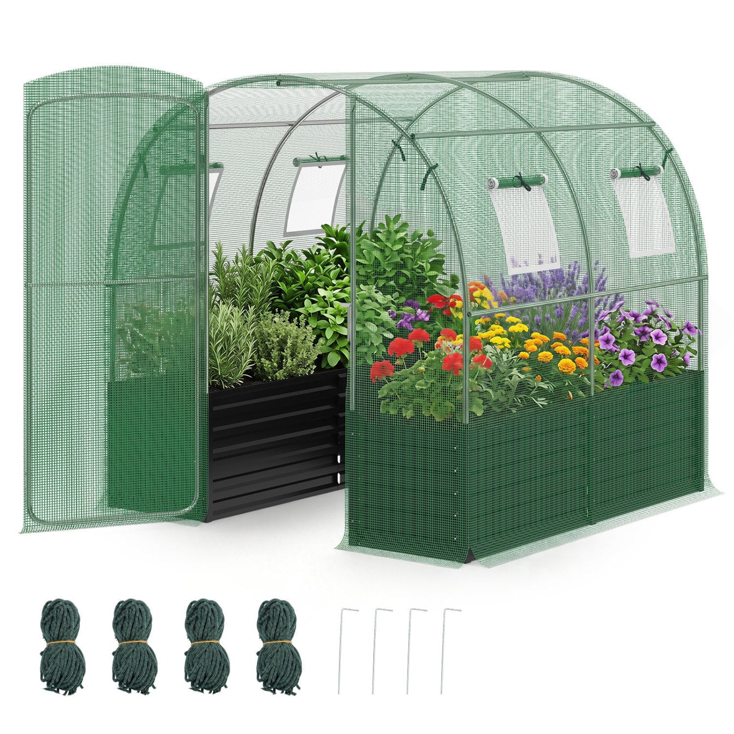 Walk-In Greenhouse with Planter Bed 80in x 79in x 79in, DirectDeals green mesh frame on Tampa Home & Garden Store