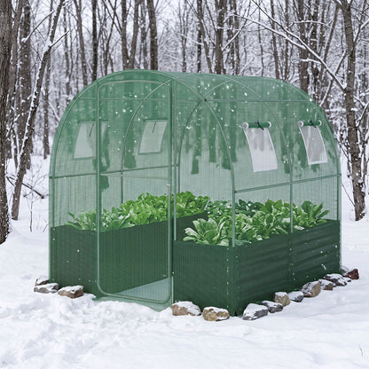 DirectDeals walk-in greenhouse with planter bed, 80x79x79 in, green arch-frame in snow on Tampa Home & Garden Store
