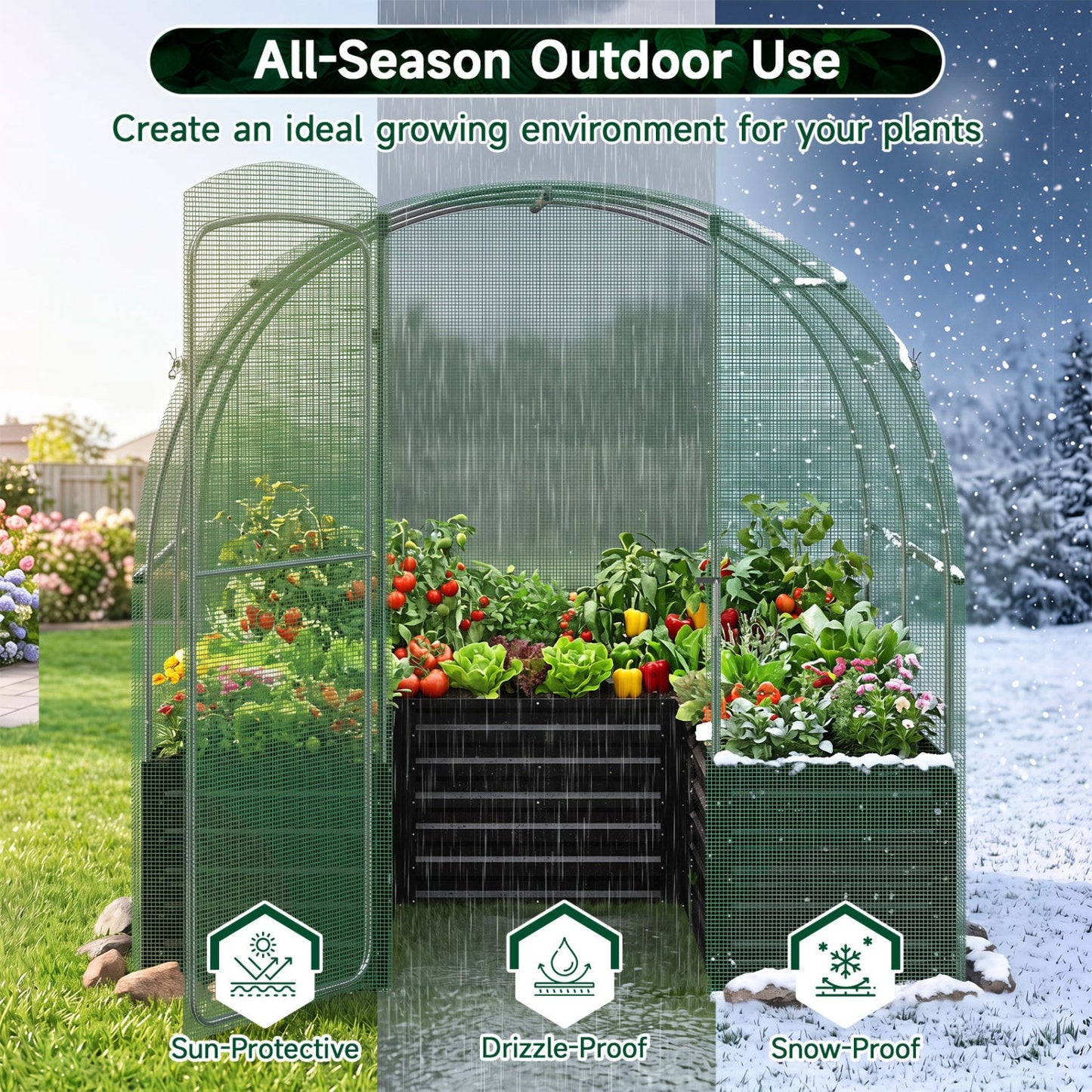 Walk-In Greenhouse with Planter Bed in green arches, 80in x 79in x 79in, DirectDeals on Tampa Home & Garden Store