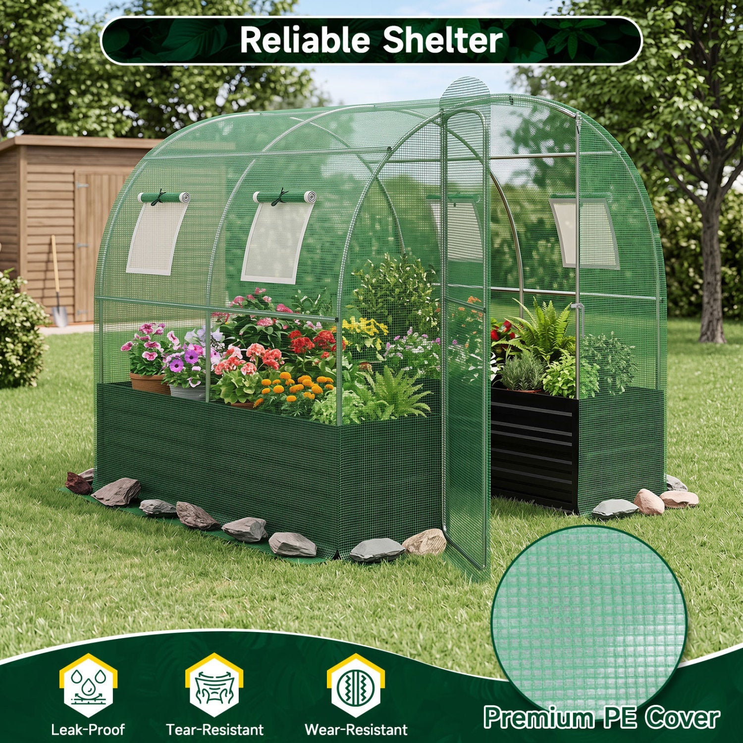 Walk-In Greenhouse with Planter Bed, 80x79x79, green PE cover DirectDeals on Tampa Home & Garden Store