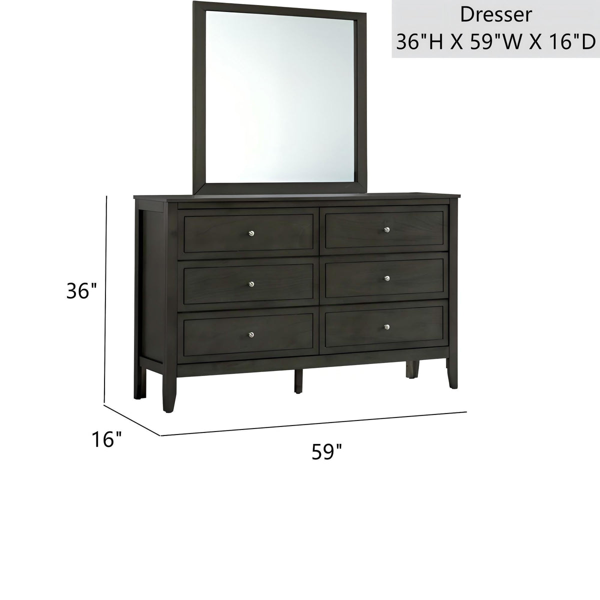 Spacious 6 Drawer Dresser with metal hardware in dark finish and mirror by HouseOfZazla on Tampa Home & Garden Store